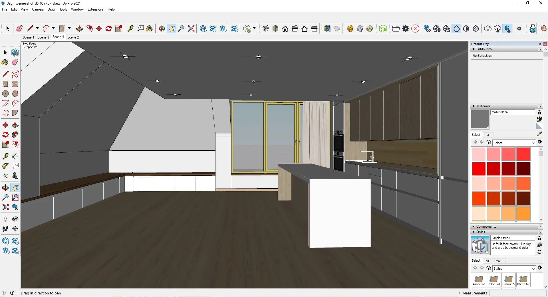 Les Maisons de Maîtres Églantiers, viewing the kitchen and living area in SketchUp 