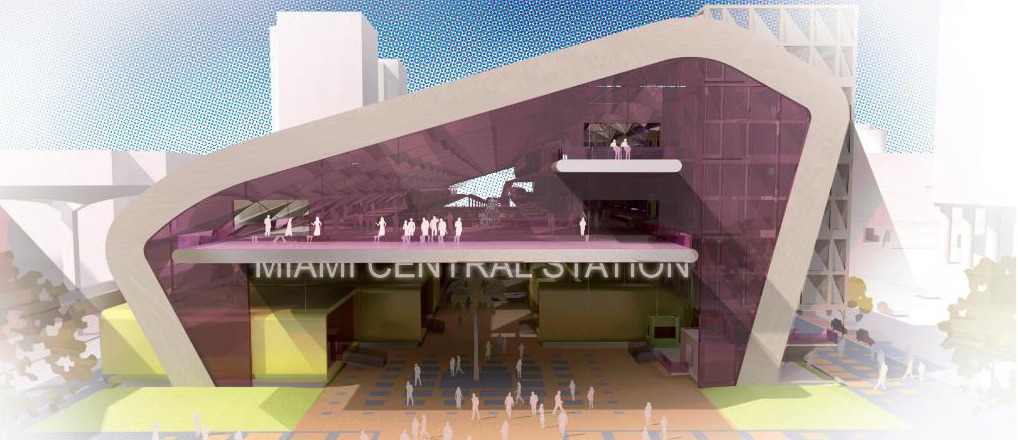 Miami Central Train Station concept rendering; main entry