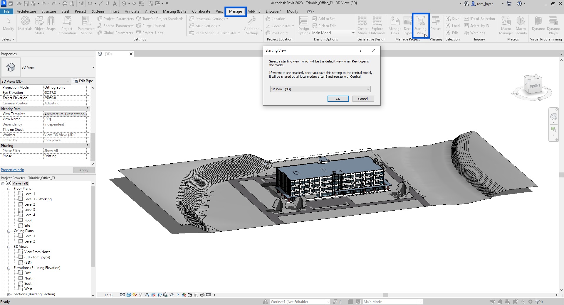 Revit interface showing the starting view