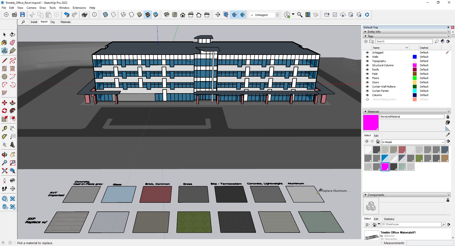 Material palette created in SketchUp
