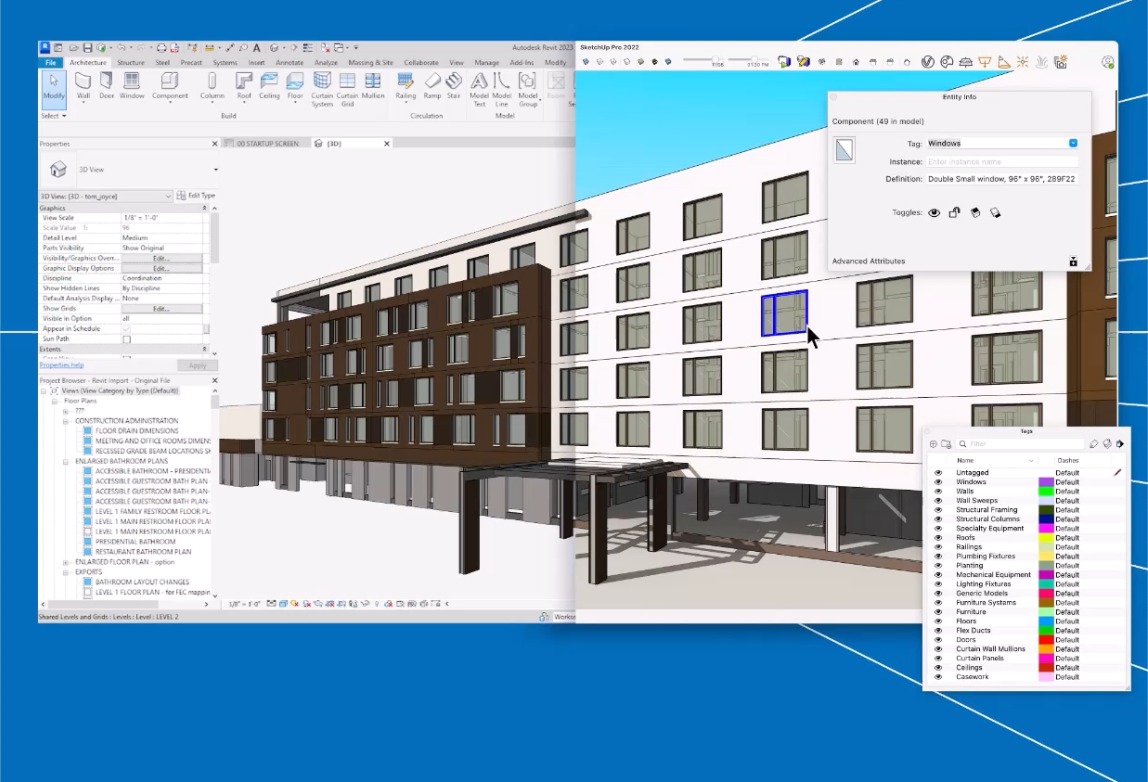 Program interfaces showing Revit to SketchUp interoperability