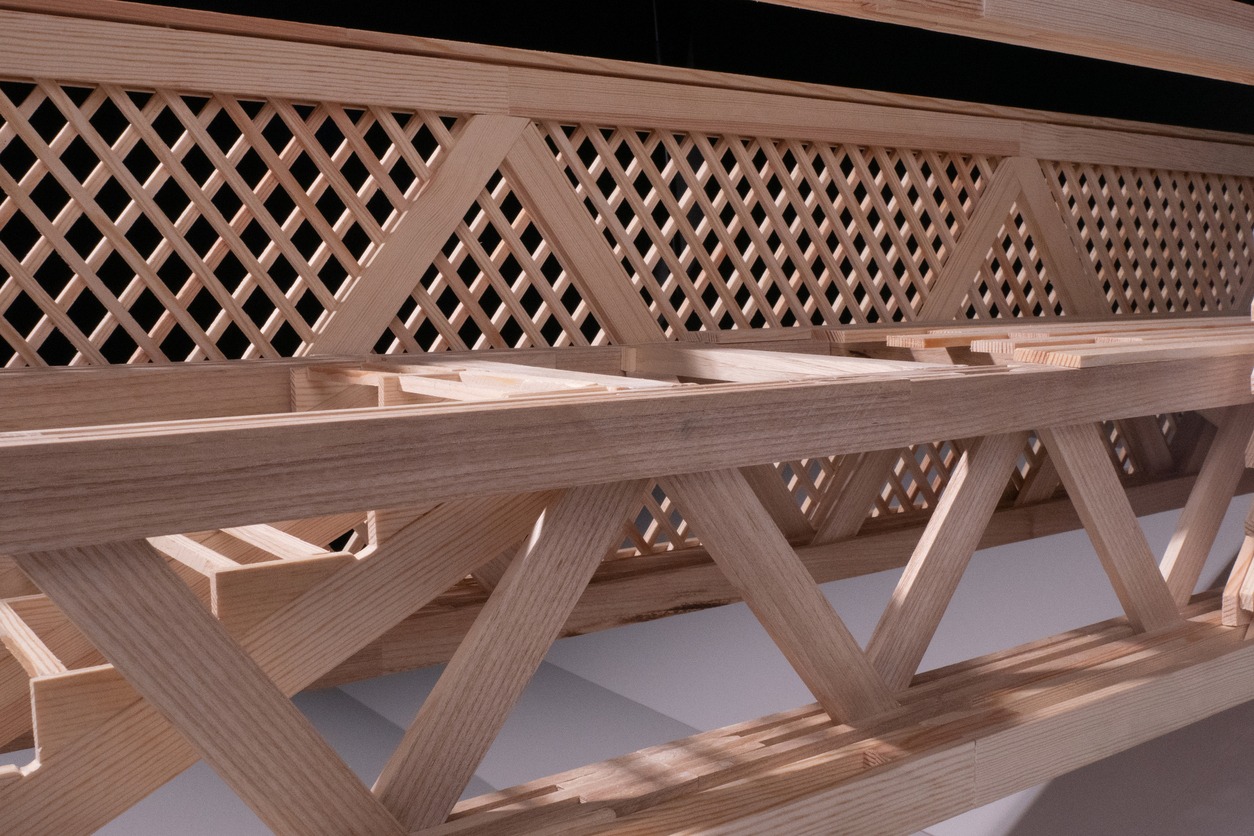 Model of the wooden bridge designed for pedestrian and bicycle traffic